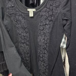 Bozzolo Black Lace-Panel Scoop Neck Long Sleeve Crop Top